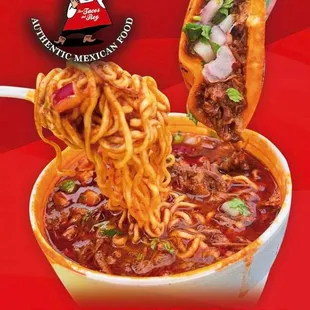 Ramen birria tacos comes with 2 birria tacos