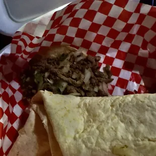 Regular Cheese Quesadilla and Asada Taco