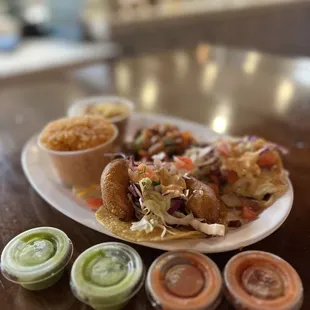 3 taco combo (mixed between garlic shrimp, baja style fish and carne asada)