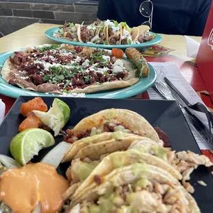 Chicken and pastor tacos, pastor huaraches