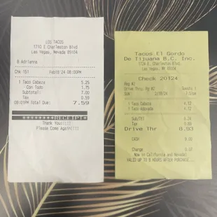 Receipt comparison