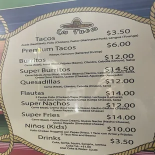 menu