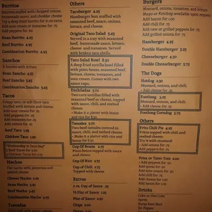 the menu for the restaurant