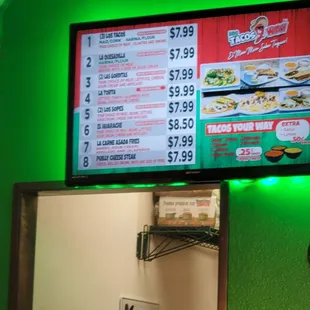 a menu on the wall