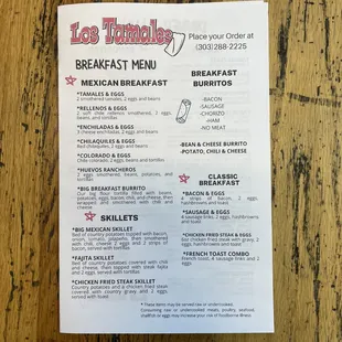 a menu for a mexican breakfast