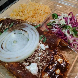 Cheese enchiladas with mole sauce, delivered by GrubHub