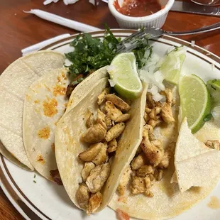 Chicken tacos and al pastor tacos