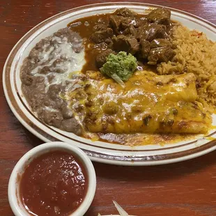 Number #44 Carne Guisada Plate with enchiladas