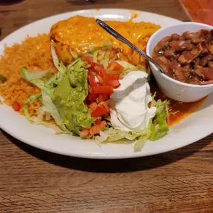 Chimichanga w/ pastor Rice &amp; charro beans