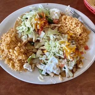 Chicken fajita tostadas &amp; rice