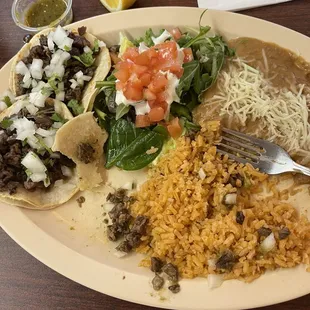 The corn Asada was dysphonia. Beans are OK. Rice was OK salad could've been a little bit flavor on the dressing.