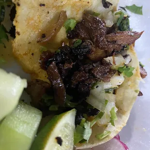 a close up of a taco