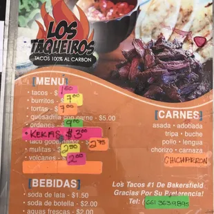 Menu items.