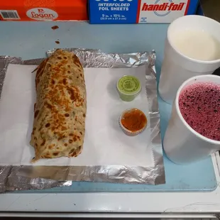 Asada Burrito w/ Jamaica &amp; Horchata.