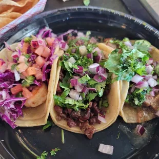 Shrimp, Asado and Tongue Tacos