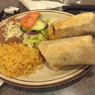 Delicious burrito dinner. Perfectly sized and delicious plate! Yum!