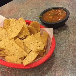 Nachos and salsa once we sat down. Very good just like one would expect. Crunchy and flavorful. :-)