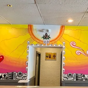 a mural in a restaurant