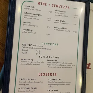 Wine, cerveza, desserts