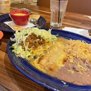 Taco and cheese enchilada lunch plate