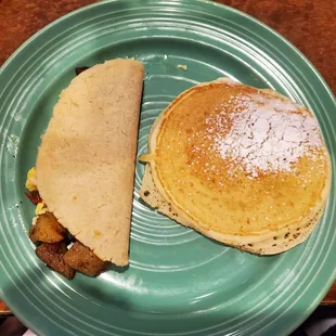 Egg and potato taco and pancake