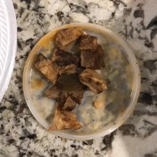 The meat from the menudo that I pulled out this morning.