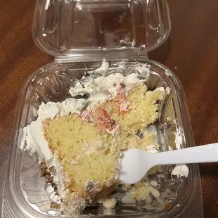 a piece of cake in a plastic container