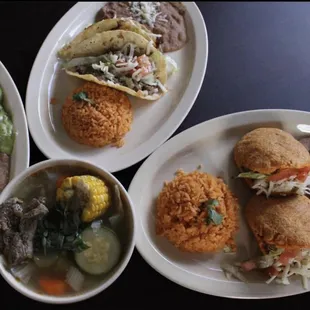three plates of mexican food