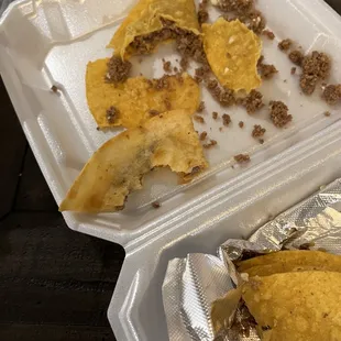 Gross soggy tacos. Took one bite and they fell apart.