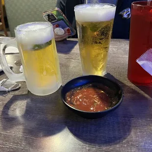 2 cold  beers.  Pacifico with cold mugs/glass