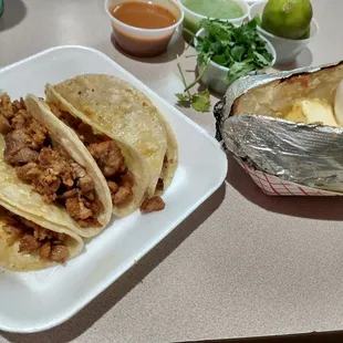 Tacos Al Pastor and papa asada.
