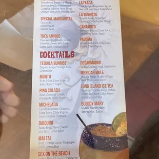 Cocktail menu