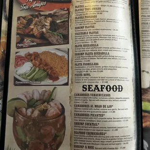 Fajitas and Seafood Dishes