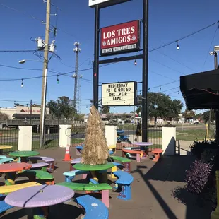tables and a sign