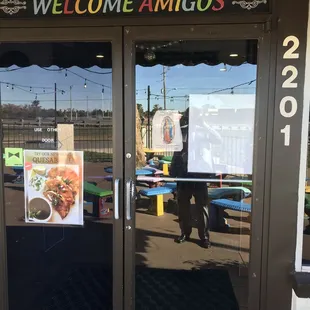 the entrance to the restaurant