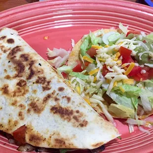 Mushroom quesadilla and then refried beans