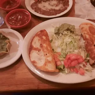 Chicken and cheese Quesadilla with a quacamole salad