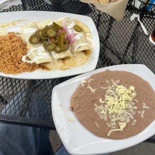 Enchiladas cochinita! With a side of beans!