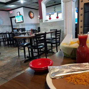 a view of a dining area