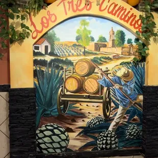 a mural in a restaurant