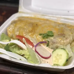 Chile Relleno with Carne Asada Burrito, Wet style with green sauce. Awesome!