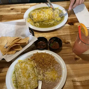 Two Chicken Enchiladas and Wet Burrito