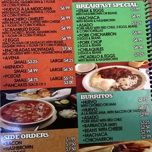 the menu for the restaurant