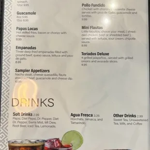 a menu for appetizers