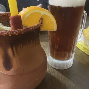 Beer and a tequila grapefruit drink