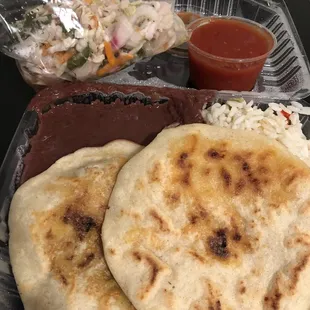 Chicken and cheese/chiccharon and cheese +rice and beans