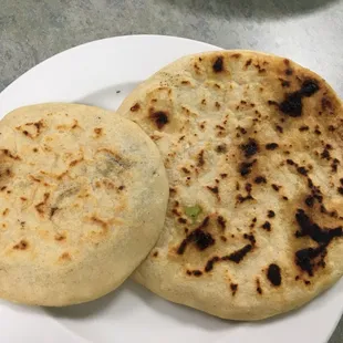 Regular Pupusa on the left / Mini Mega Pupusa on the right