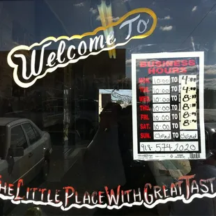 a sign in the window