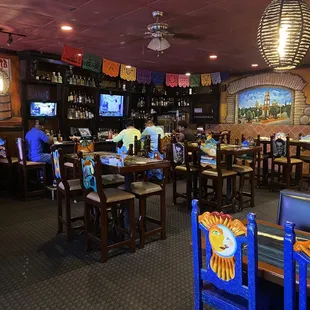 The first dining room, including bar