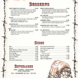 Child&apos;s menu desserts sides beverages